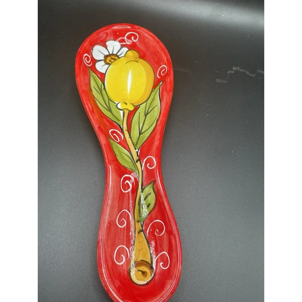 Hand-Painted Italian Ceramic Lemon Spoon Rest, 8.75
